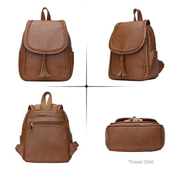 Small Synthetic Leather Backpack Purse with Tassel for Women